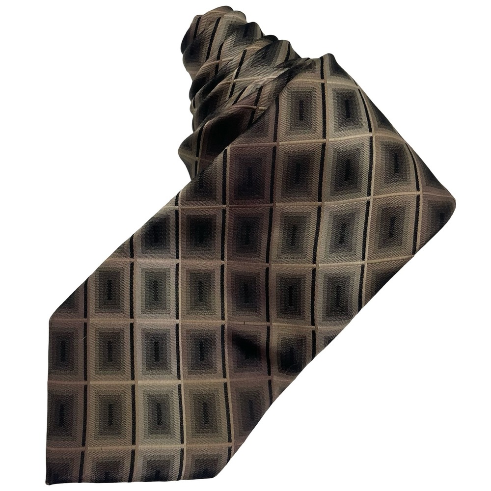 Vintage Stafford %100‎ Silk Tie Necktie Men Brown Tan Geometric Square Retro